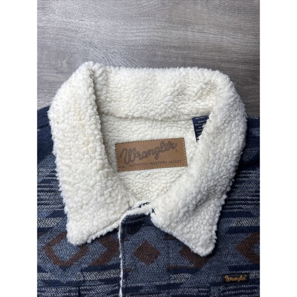 Wrangler Sherpa Lined Jacquard Jacket XL Pageant Blue Western Vintage Style - Picture 3 of 9